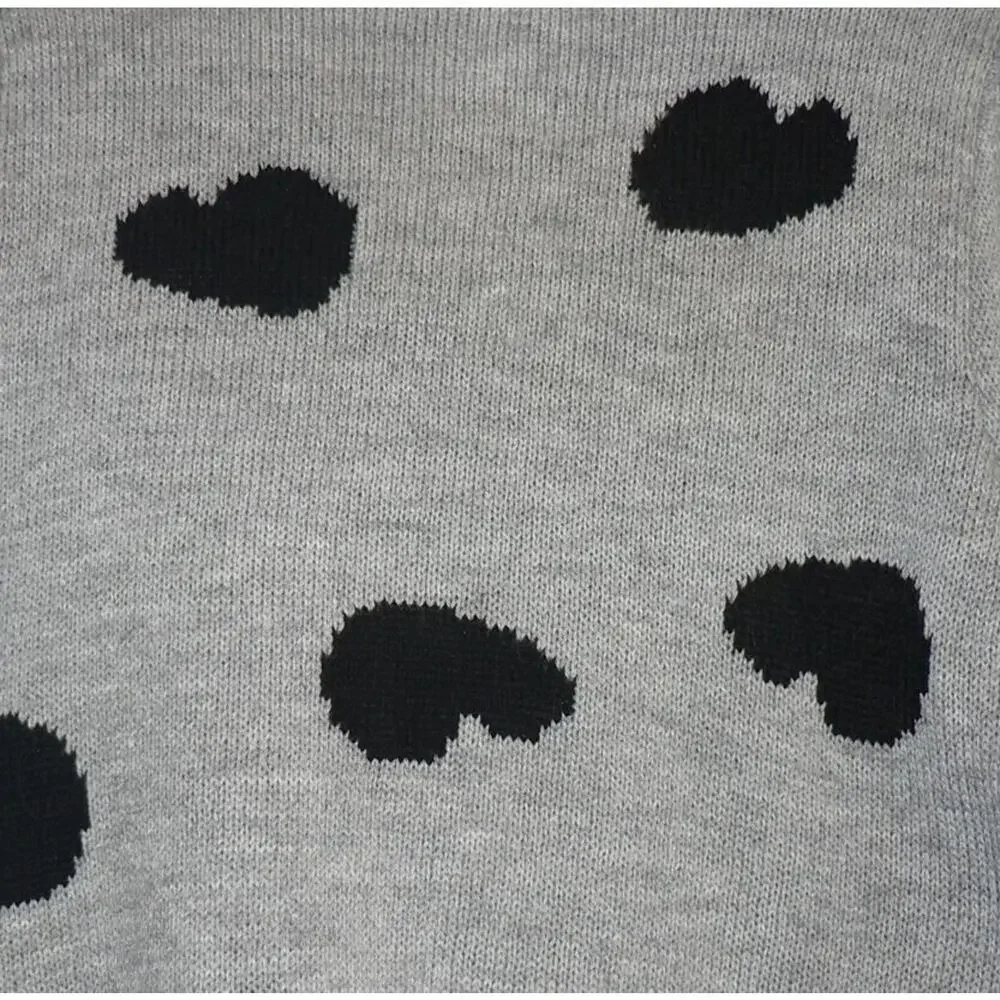 Cotton Emporium Girls‎ Long Sleeve Crew Neck Sweater In Grey Black Hearts XLarge
